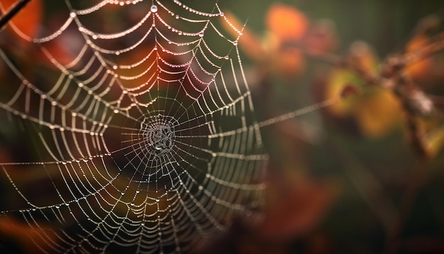 Tela de araña en la belleza de la mañana de otoño de rocío generada por IA