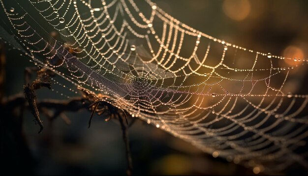 Telaraña brilla con rocío en otoño generado por IA