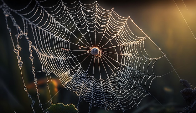 Una telaraña con gotas de agua sobre ella