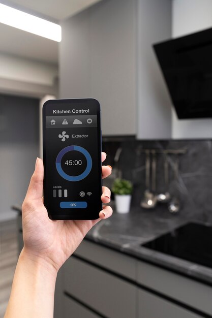Teléfono con control de cocina de cerca