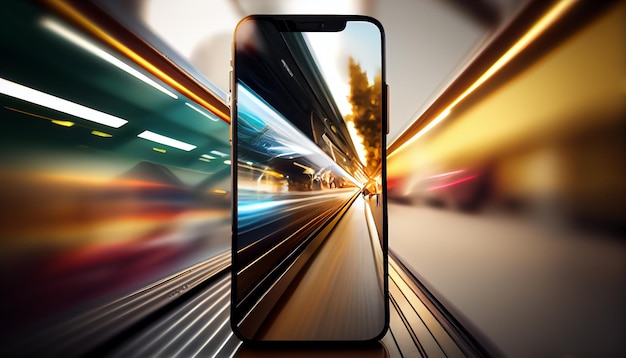 Foto gratuita teléfono inteligente con escena de tráfico de velocidad ia generativa