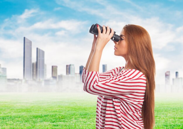 telescopio mujer hispana tecnología linda