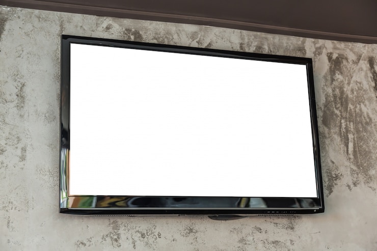 Foto gratuito televisión grande con pantalla en blanco