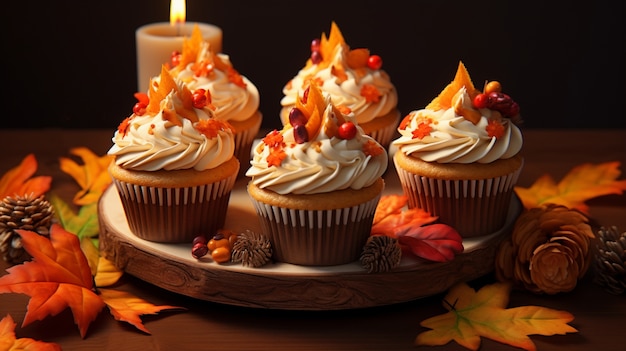 Foto gratuita tema de otoño deliciosos cupcakes