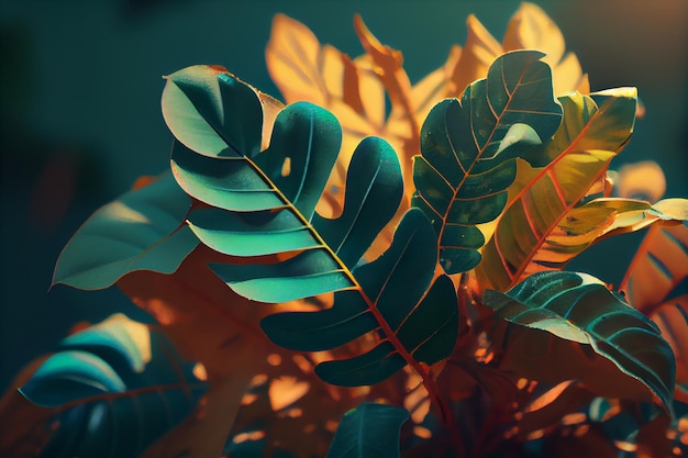 Temporada de otoño hojas planta escena generativa AI