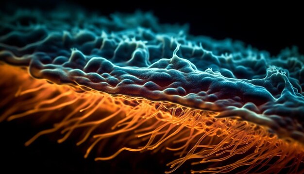 Tentáculos resplandecientes de cnidarios flotando bajo el agua abstracto generado por IA