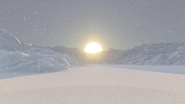 Foto gratuita terreno nevado con el sol en el horizonte