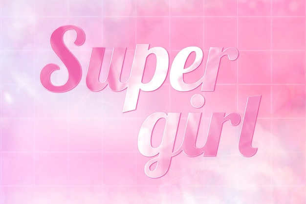 Texto estético de super girl en linda fuente rosa brillante