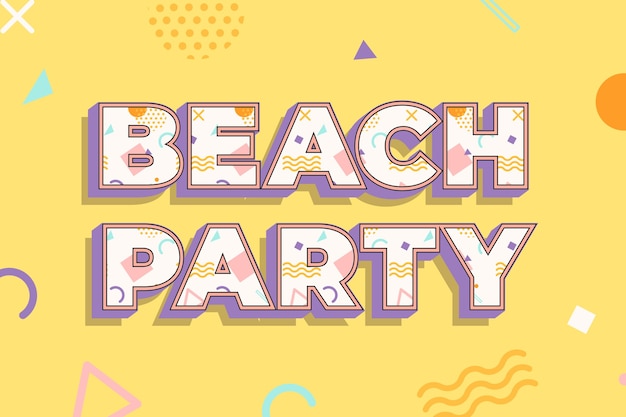 Texto de fiesta en la playa en fuente memphis