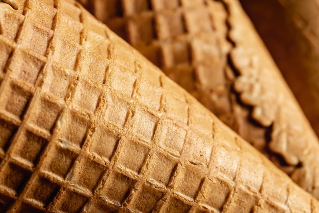 Foto gratuita textura de cono de waffle de primer plano de cono de helado