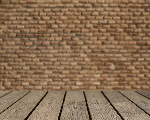 Textura de madera mirando hacia pared de ladrillo