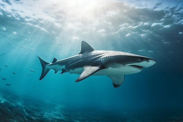 Tiburón peligroso bajo el agua