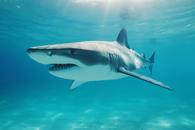 Tiburón peligroso bajo el agua