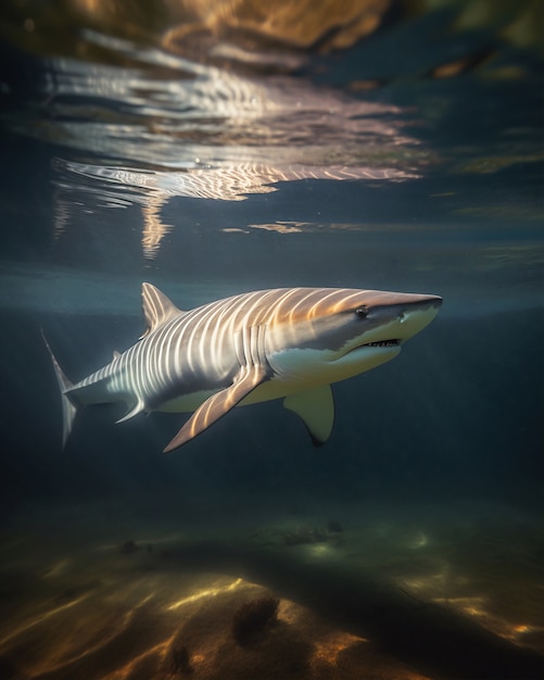 Foto gratuita tiburón peligroso bajo el agua