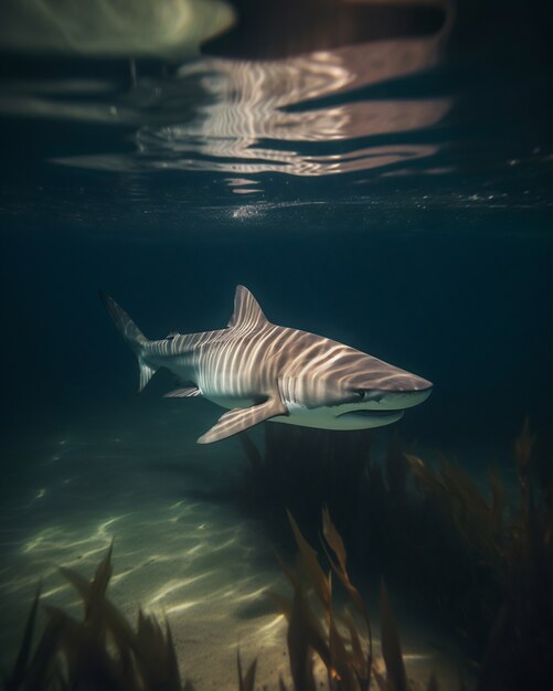 Tiburón peligroso bajo el agua