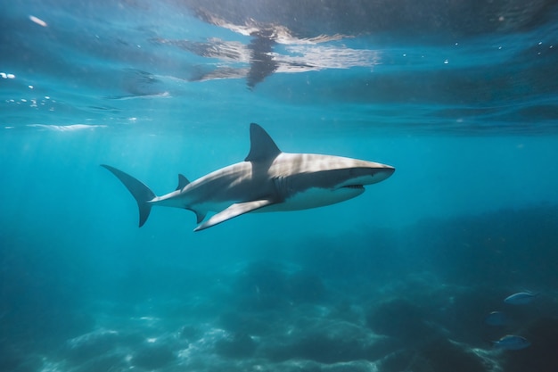 Foto gratuita tiburón peligroso bajo el agua