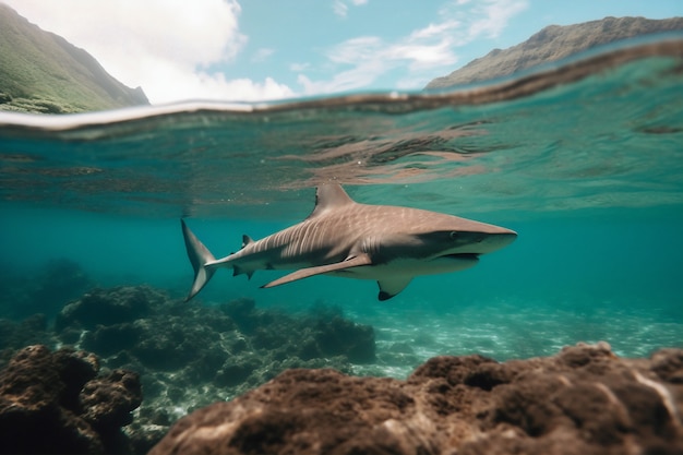 Foto gratuita tiburón peligroso bajo el agua