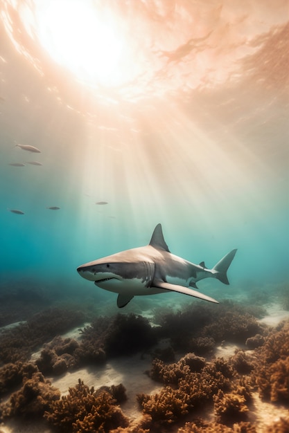 Foto gratuita tiburón peligroso bajo el agua