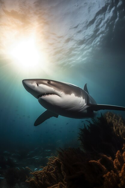 Tiburón peligroso bajo el agua