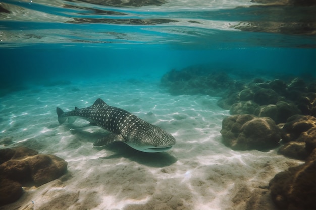 Tiburón peligroso bajo el agua