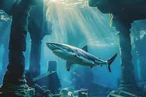 Foto gratuita tiburón realista en el océano