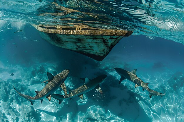 Foto gratuita tiburón realista en el océano