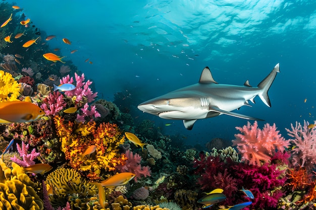 Foto gratuita tiburón realista en el océano