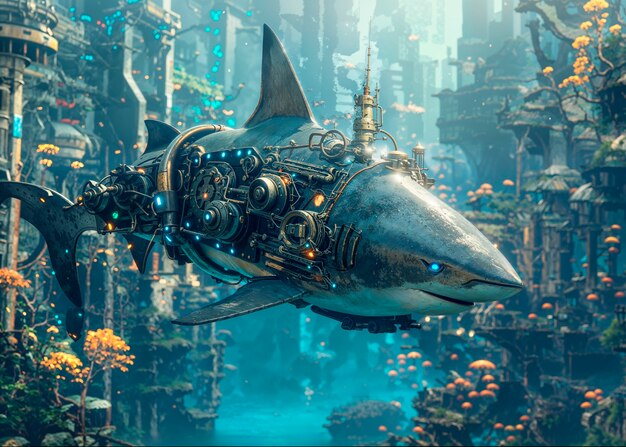 El tiburón robot futurista