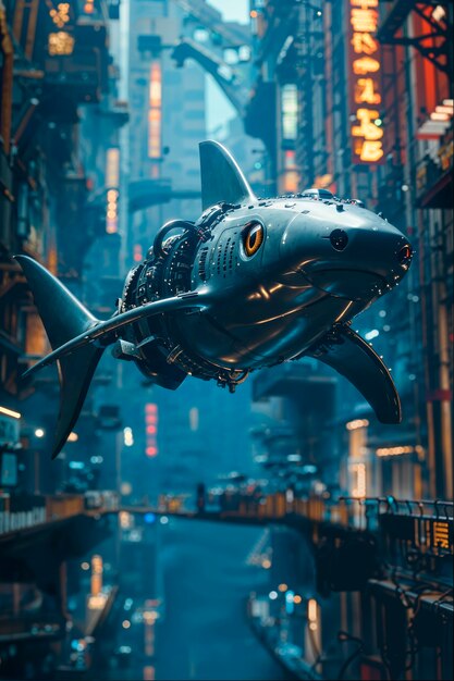 El tiburón robot futurista