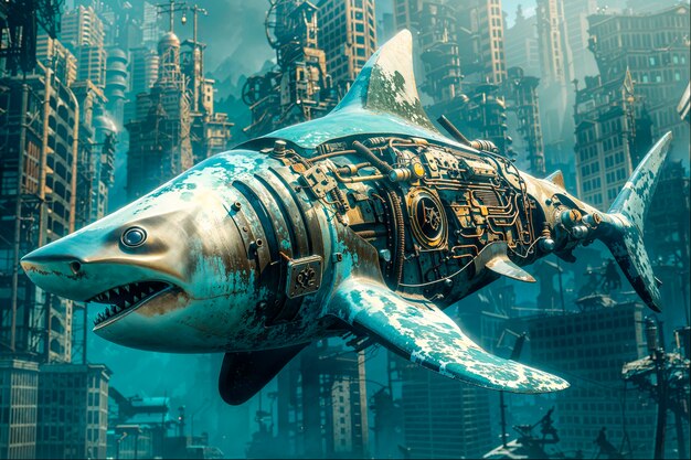 El tiburón robot futurista