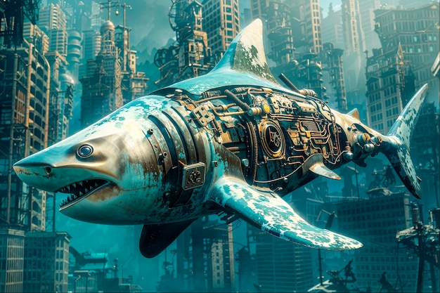 El tiburón robot futurista