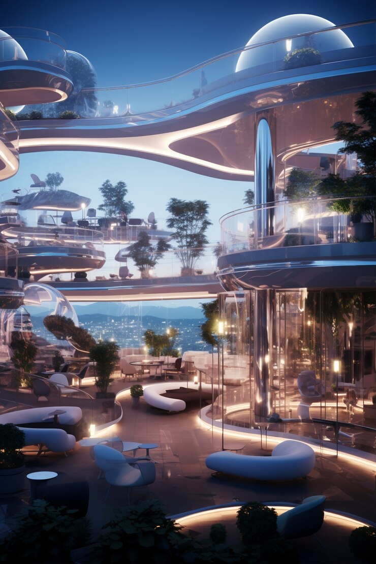 Foto gratuito tienda abstracta con concepto y arquitectura futurista