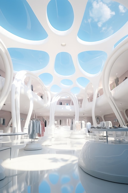 Tienda abstracta con concepto y arquitectura futurista