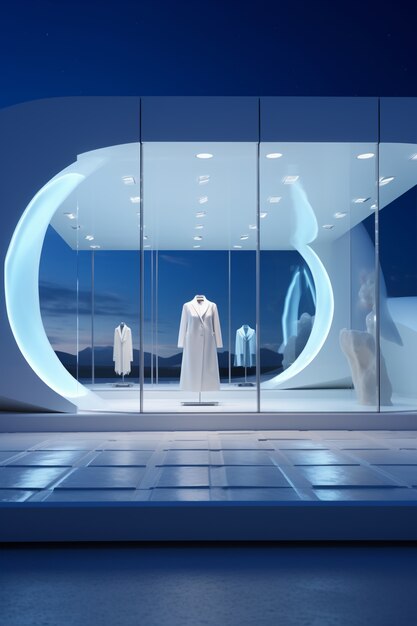 Tienda futurista con concepto y arquitectura abstractos