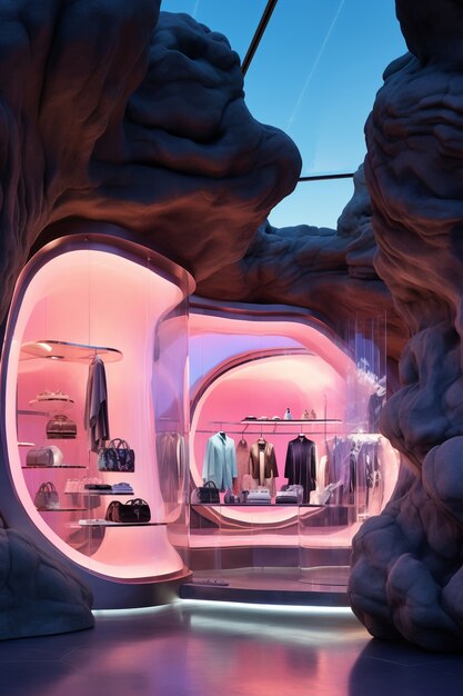 Tienda futurista con concepto y arquitectura abstractos