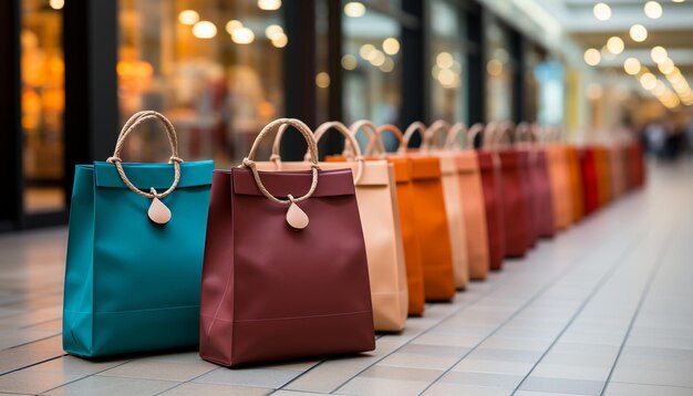 Una tienda de moda de lujo muestra una colección moderna en una elegante bolsa de compras generada por inteligencia artificial
