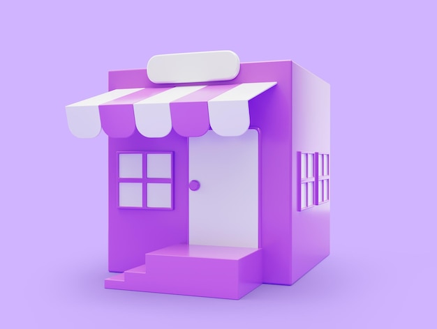 Tienda púrpura o servicio de tienda mercado supermercado comercio electrónico icono de negocio Concepto de compras en línea Ilustración 3D