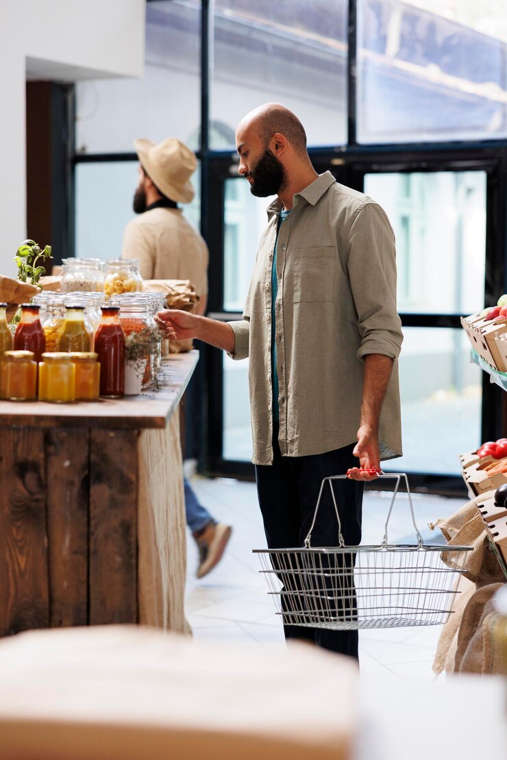 Foto gratuito tiendas de hombres árabes para productos orgánicos