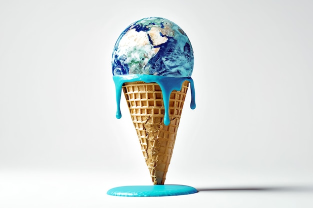 Foto gratuita la tierra en forma de hielo derretido ilustración del calentamiento global generada por la ia