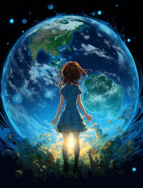 Foto gratuita la tierra representada en estilo anime