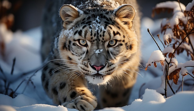 Foto gratuita tigre de bengala feroz y lindo mirando fijamente en el desierto nevado generado por la ia