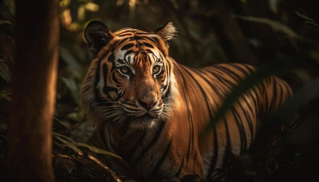 Tigre de Bengala mirando con agresividad en Madhya Pradesh generado por IA