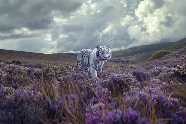 Foto gratuita el tigre blanco de bengala en la naturaleza