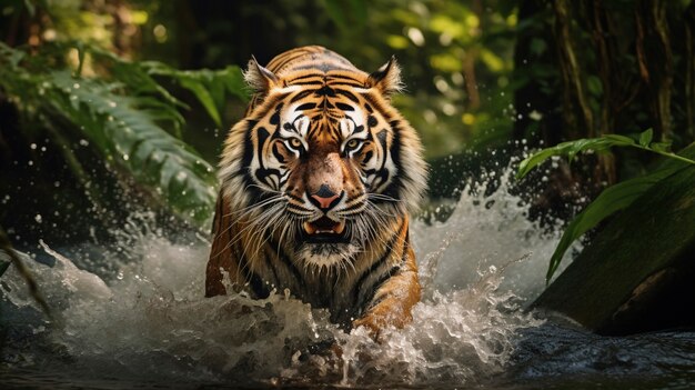 Tigre feroz en el agua