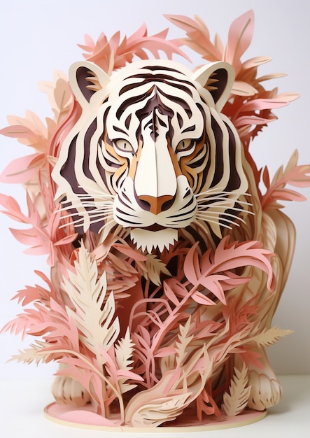 Foto gratuita tigre feroz con flores en el estudio.
