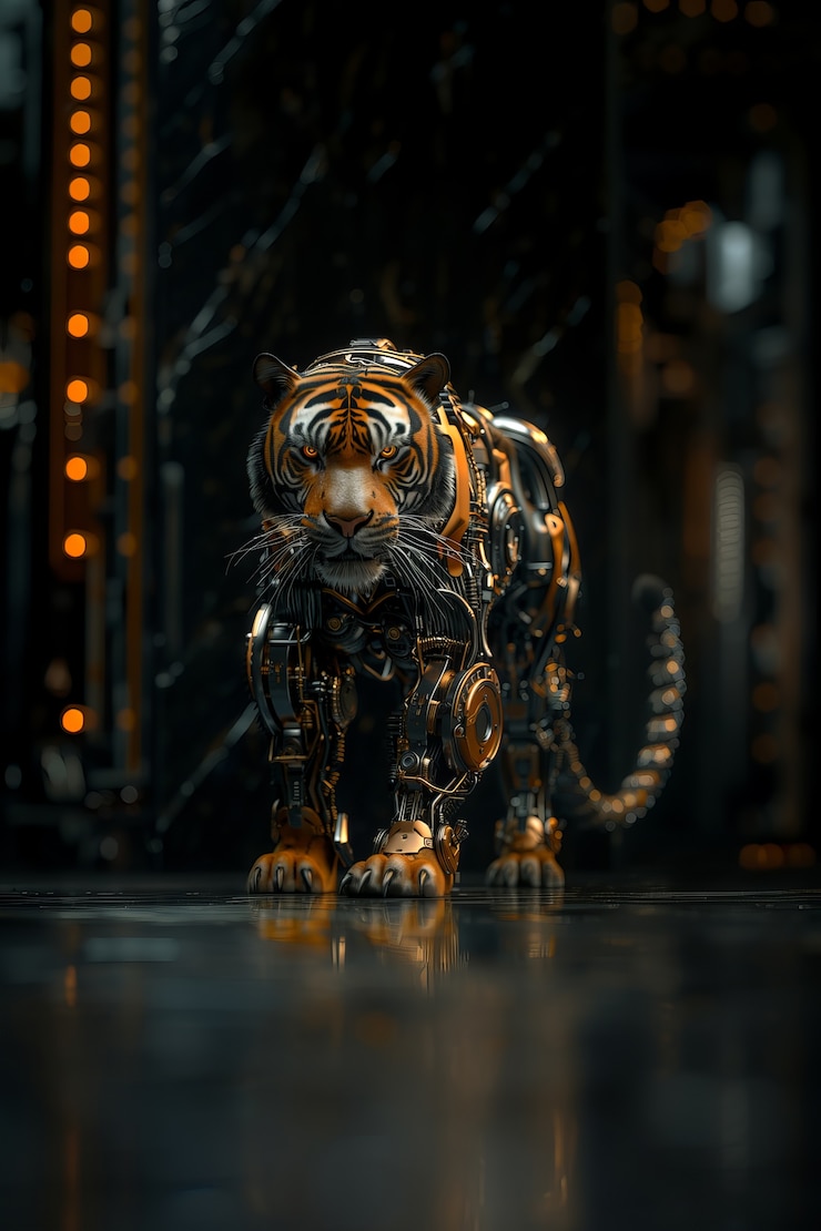 Foto gratuito el tigre medio robot futurista