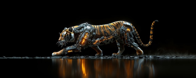 El tigre medio robot futurista