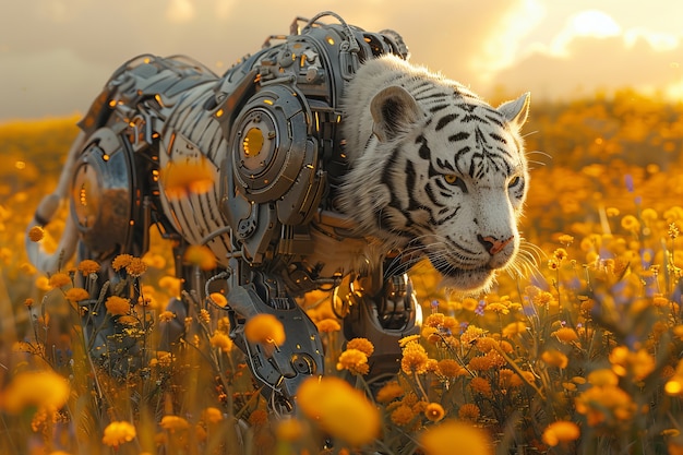 El tigre medio robot futurista