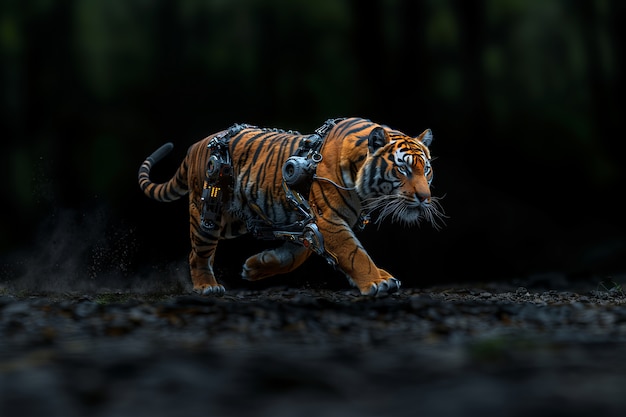 Foto gratuita el tigre medio robot futurista