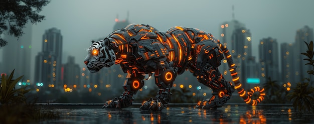 El tigre medio robot futurista
